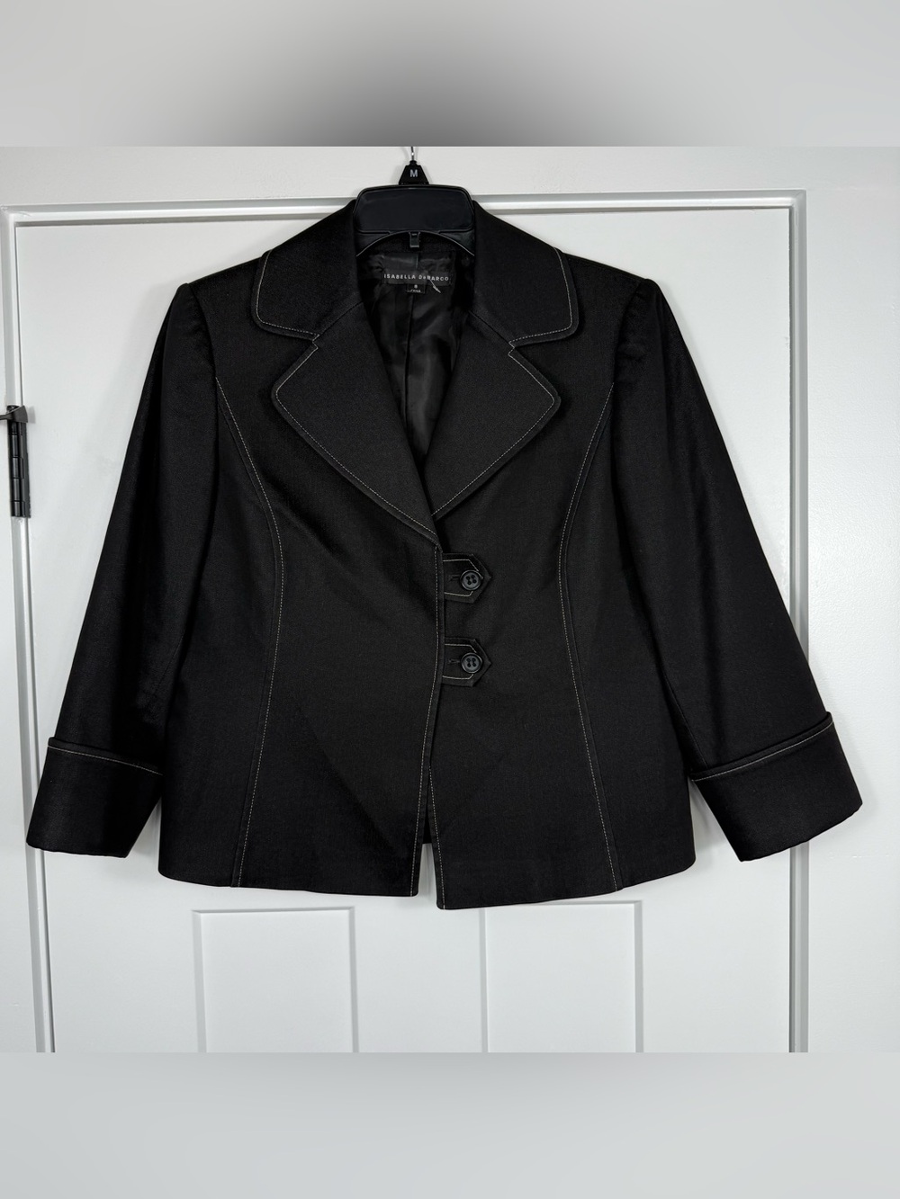 Isabella DeMarco Cotton Blend Black Blazer w/ White Contrasting Stitching Size 8
